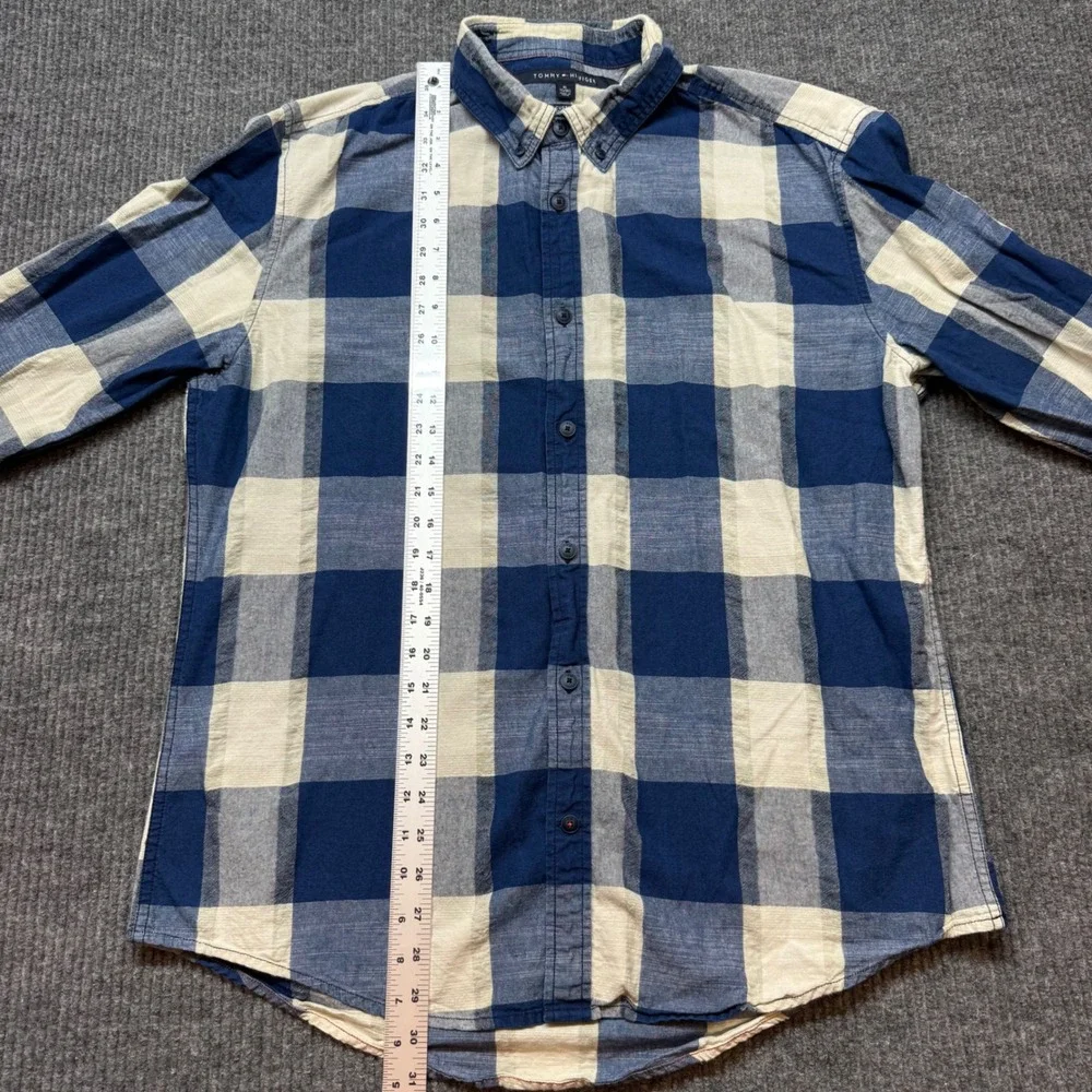 Tommy‎ Hilfiger Custom Fit Shirt Mens XL Buffalo Plaid Blue White Button Down